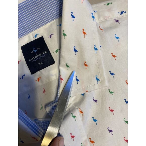 Tailorbyrd Shirt Mens XXL White Flamingo AOP Button Up Flip Cuff Office Party - Picture 4 of 13